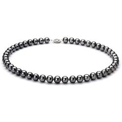 Black 7.5-8.5mm AA Quality Freshwater 925 Sterling Silver Cultured Pearl Necklace For Women