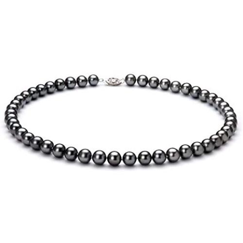 Black 7.5-8.5mm AA Quality Freshwater 925 Sterling Silver Cultured Pearl Necklace For Women