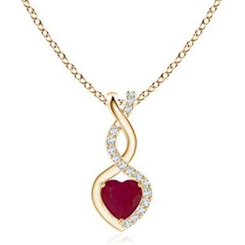 Ruby Infinity Heart Pendant with Diamonds (4mm Ruby)