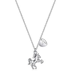 Turandoss Horse Gifts for Girls Necklace, 18” Silver Horse Pendant Necklace Kids Heart Initial Necklace Horse Jewelry for Girls 26 Initial Necklace Horse Gifts for Women Girls Horse Lovers