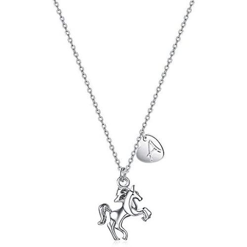 Turandoss Horse Gifts for Girls Necklace, 18” Silver Horse Pendant Necklace Kids Heart Initial Necklace Horse Jewelry for Girls 26 Initial Necklace Horse Gifts for Women Girls Horse Lovers