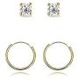 2 Pairs Sterling Silver 10mm Endless Hoops and 2mm Round CZ Stud Unisex Cartilage Earrings Set