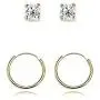 2 Pairs Sterling Silver 10mm Endless Hoops and 2mm Round CZ Stud Unisex Cartilage Earrings Set