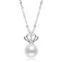White Pearl Pendant Necklace Freshwater Cultured Pearl Dainty Queens Crown Necklace with Sterling Silver Chain Gifts for Women Girls Wife