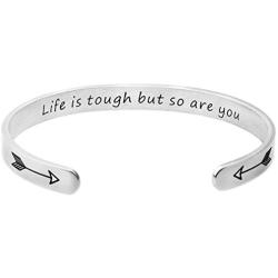 iLuckyCuff Silver/Gold/Rose Gold Stainless Steel Inspirational Cuffs for Women Girl Encouragement Friendship Birthday Gifts Life is Tough But So are You