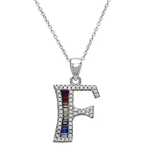 Pori Jewelers Sterling Silver Baguette and Round-Cut Crystal Initial Pendant Necklace
