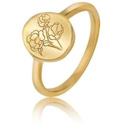 YeGieonr Handmade Flower Signet Ring -18K Gold Ring-Minimalistic Statement Ring with Botanical Engraved- Delicate Personalized Jewelry Gift for Women/Girls