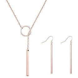 HUASAI Silver Y Lariat Bar Necklace Earrings Set,Simply Drop Bar Y Chain Pendant Vertical Bar Dangle Earrings Jewelry