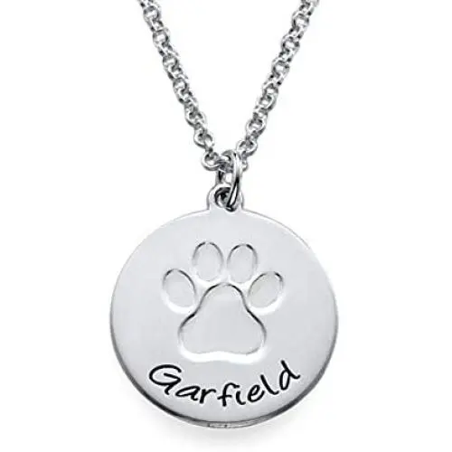 MyNameNecklace Personalized Necklace with Paw Print - Engrave Your Pets Name on Silver Disc - Jewelry Gift MyNameNecklace Personalized Necklace with Paw Print - Engrave Your Pets Name on Silver Disc - Jewelry Gift