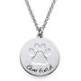 MyNameNecklace Personalized Necklace with Paw Print - Engrave Your Pets Name on Silver Disc - Jewelry Gift