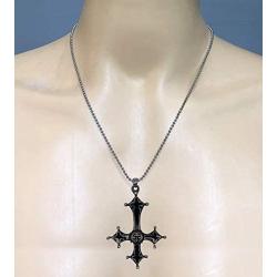Punk Rock Gothic Jewelry inverted Black St Peter Cross Black Silver Pewter Mens pendant necklace Amulet Charm for men w Silver Ball Chain