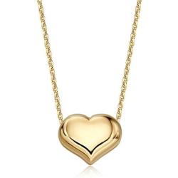 14K Yellow Gold Floating Puff Heart Pendant Necklace Polished Shiny Cable Chain Made in Italy UNICORNJ