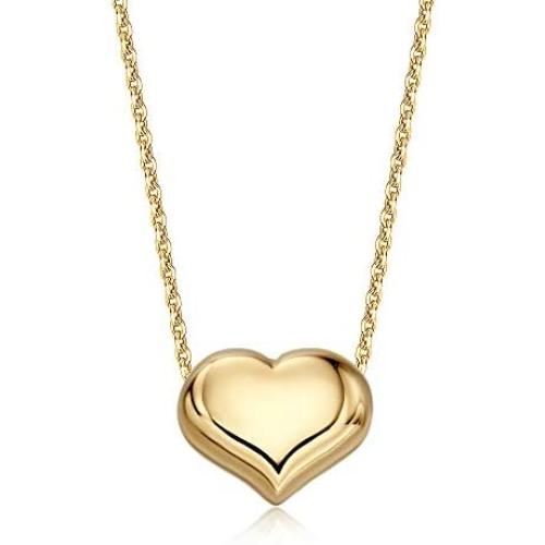 14K Yellow Gold Floating Puff Heart Pendant Necklace Polished Shiny Cable Chain Made in Italy UNICORNJ