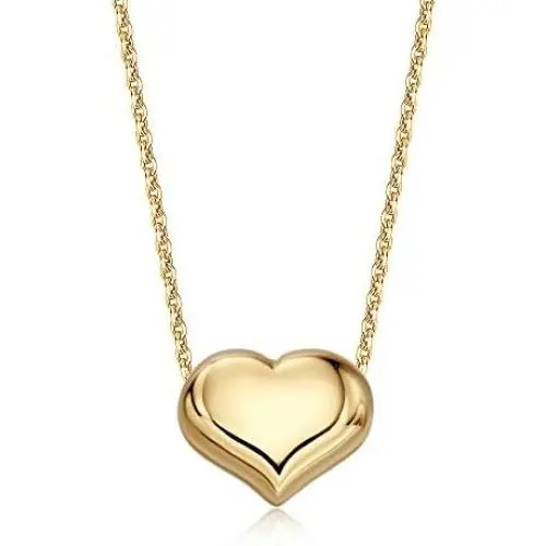 14K Yellow Gold Floating Puff Heart Pendant Necklace Polished Shiny Cable Chain Made in Italy UNICORNJ 14K Yellow Gold Floating Puff Heart Pendant Necklace Polished Shiny Cable Chain Made in Italy UNICORNJ
