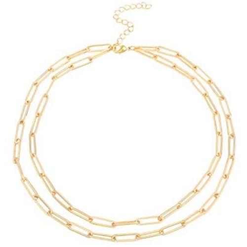 14K Gold Plated Dainty Paperclip Link Choker Chain Necklace Jewelry Set for Women Girls