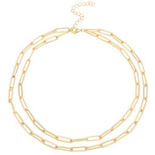 14K Gold Plated Dainty Paperclip Link Choker Chain Necklace Jewelry Set for Women Girls