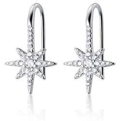 SLUYNZ Sparkling Star Drop Earrings for Women Teen Girls 925 Sterling Silver CZ Star Hook Earrings