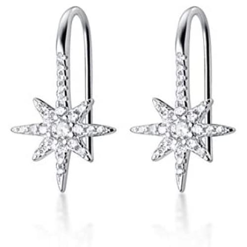 SLUYNZ Sparkling Star Drop Earrings for Women Teen Girls 925 Sterling Silver CZ Star Hook Earrings