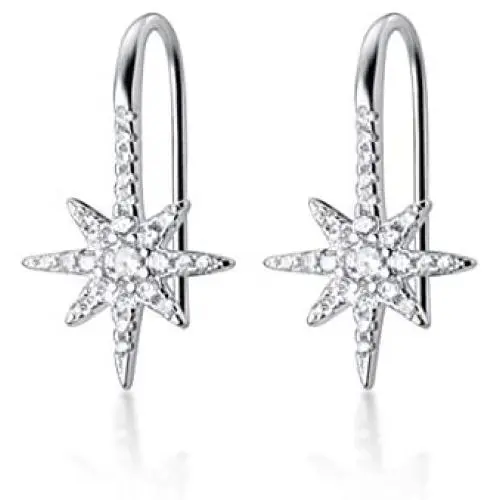 SLUYNZ Sparkling Star Drop Earrings for Women Teen Girls 925 Sterling Silver CZ Star Hook Earrings