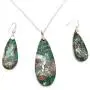 Teardrop Sea Sediment Imperial Jasper Natural Stone Gemstone Necklace Pendant & Drop Dangle Hook Earrings Jewelry Set For Women Girls