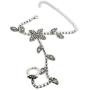 TFJ Women Fashion Jewelry Hand Chain Wrist Bracelet Flower Slave Ring Floral Beads Silver