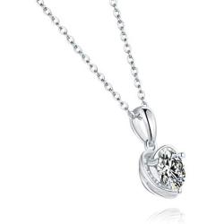 Prime Adore 1 Carat Brilliant-Cut Created Moissanite Main Stone | High End CZ Side Stones | White Gold Plated Sterling Silver | Elegant Heart Shape Design | D Color VVS1 Clarity Necklace | 18''