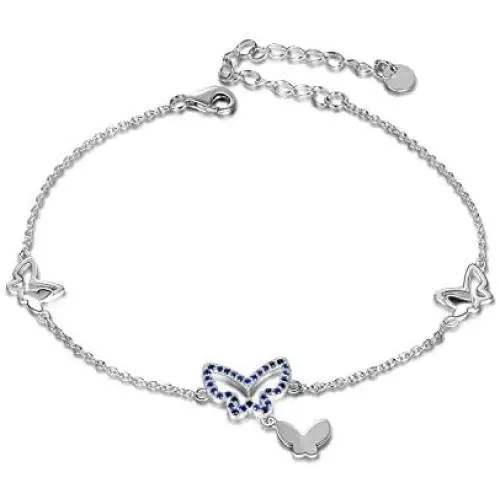 MONGAS Butterfly Charm Bracelet 925 Sterling Silver with CZ Adjustable Link Chain Jewelry for Women