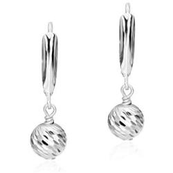 Sea of Ice Sterling Silver Diamond-Cut 8mm Ball Beads Leverback Drop Dangle Earrings for Women Girl