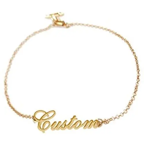 AIJIAO Womens Personalized Custom Name Bracelets & Name Anklets- Stainless Steel Gold Plated AIJIAO Womens Personalized Custom Name Bracelets & Name Anklets- Stainless Steel Gold Plated