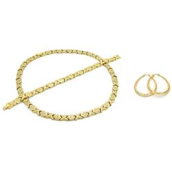 Bling Bling NY Womens Gold Tone Starburst Hugs & Kisses Necklace Bracelet Earrings Set 14K Gold Filled Medium Oval Hoops XOXO 18-20 inches