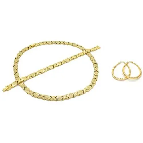 Bling Bling NY Womens Gold Tone Starburst Hugs & Kisses Necklace Bracelet Earrings Set 14K Gold Filled Medium Oval Hoops XOXO 18-20 inches Bling Bling NY Womens Gold Tone Starburst Hugs & Kisses Necklace Bracelet Earrings Set 14K Gold Filled Medium Oval Hoops XOXO 18-20 inches