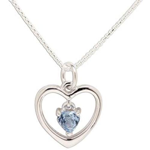 Girls Sterling Silver''Dancing Heart'' Simulated Birthstone Necklace