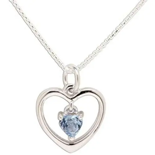 Girls Sterling Silver''Dancing Heart'' Simulated Birthstone Necklace Girls Sterling Silver''Dancing Heart'' Simulated Birthstone Necklace