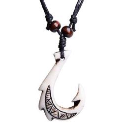 Scddboy Hawaiian Fish Hook Pendant Hemp Cord Adjustable Chain - Maori Tribal Necklace