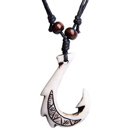 Scddboy Hawaiian Fish Hook Pendant Hemp Cord Adjustable Chain - Maori Tribal Necklace