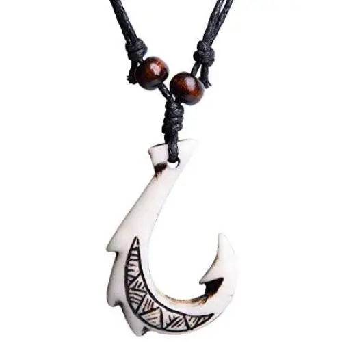 Scddboy Hawaiian Fish Hook Pendant Hemp Cord Adjustable Chain - Maori Tribal Necklace Scddboy Hawaiian Fish Hook Pendant Hemp Cord Adjustable Chain - Maori Tribal Necklace