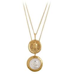 HTSTYLE Gold Coin Necklace Layered Necklace Gold Pendant Double Layered Vintage Necklace Coin Disc Necklace Boho Jewelry for Women