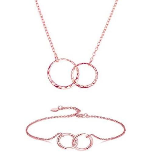 Long tiantian Mother Daughter Necklace Two Interlocking Infinity Double Circles Pendant Necklace Mothers Day Birthday Jewelry Gifts from Daughter for Mom