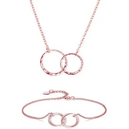 Long tiantian Mother Daughter Necklace Two Interlocking Infinity Double Circles Pendant Necklace Mothers Day Birthday Jewelry Gifts from Daughter for Mom