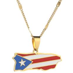 Stainless Steel Trendy Enamel Puerto Rico Map Pendant Chain for Women Puerto Ricans Map Jewelry