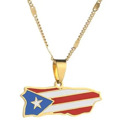 Stainless Steel Trendy Enamel Puerto Rico Map Pendant Chain for Women Puerto Ricans Map Jewelry Stainless Steel Trendy Enamel Puerto Rico Map Pendant Chain for Women Puerto Ricans Map Jewelry
