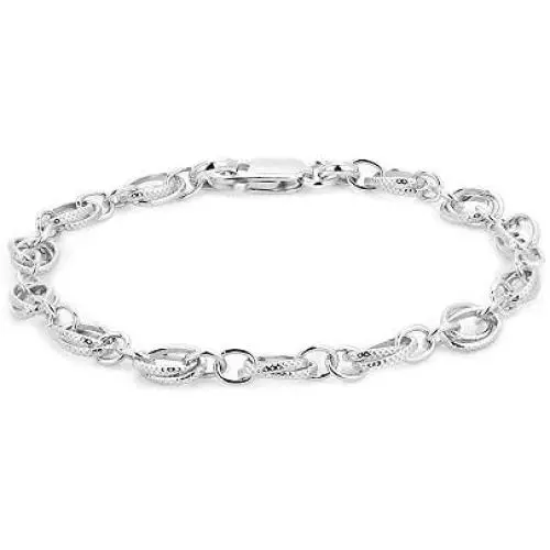Vanbelle Sterling Silver Jewelry Hand-Made Fancy Link Chain Bracelets with Rhodium Plating for Women and Girls