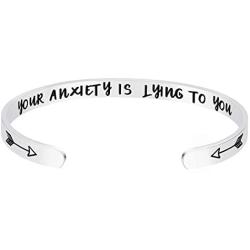 Fesciory Inspirational Bracelets for Women,Stainless Steel Engraved Personalized Positive Mantra Quote Keep Going Cuff Bangle College Graduation for Her