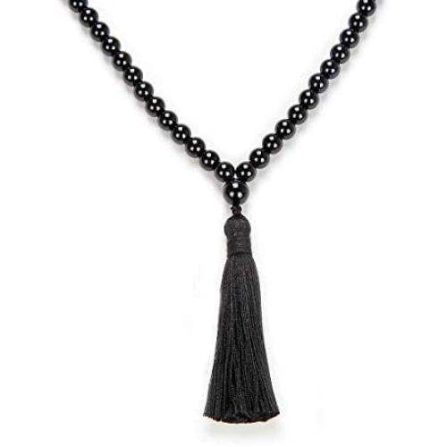 Yoga Necklace Jewelry Beaded Long Tassel Necklace Jasper with 108 Mala Beads for Women or Men