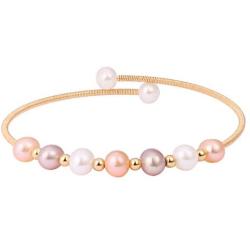 Cultured Pearl Open Cuff Bracelet 18k Gold Bangle Wire Wrapped Adjustable Wedding Jewelry for Women