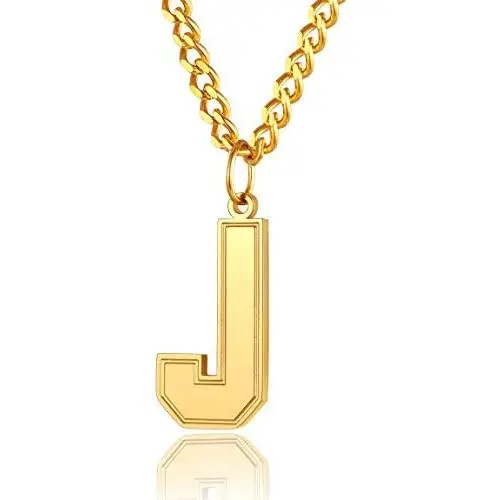 ChainsPro Men/Women Stunning Monogram Letter Necklace, A to Z Initial Charm with Chain-22+2''-Adjustable, 316L Stainless Steel/Gold Plated/Black (Send Gift Box)
