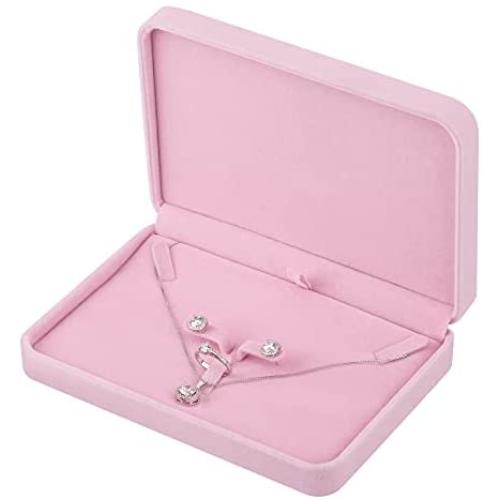 Large Velvet Jewelry Set Box, Big Necklace and Ring Earring Pendant Gift Box, Pearl Necklace/Chunky Necklace Jewelry Storage Case (Pink)