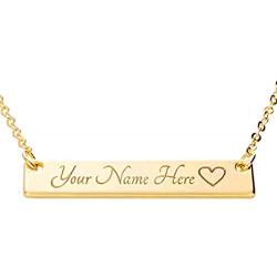 Customizable Your Name Bar Necklace Gift - Custom Jewelry Plated in 16k Rose Gold - Personalized Engraved Accessories for Wedding, Birthday, Graduation, Mothers Day, Christmas - With Present Box