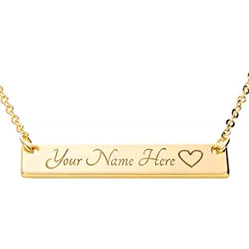 Customizable Your Name Bar Necklace Gift - Custom Jewelry Plated in 16k Rose Gold - Personalized Engraved Accessories for Wedding, Birthday, Graduation, Mothers Day, Christmas - With Present Box