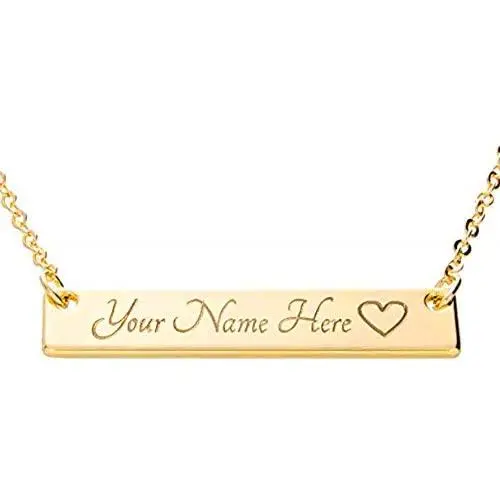 Customizable Your Name Bar Necklace Gift - Custom Jewelry Plated in 16k Rose Gold - Personalized Engraved Accessories for Wedding, Birthday, Graduation, Mothers Day, Christmas - With Present Box